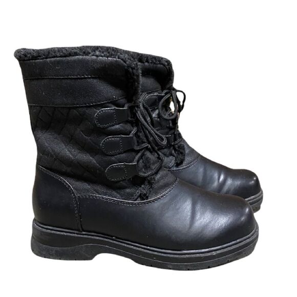 Rugged Outback Black Fur Lined Lace-Up Snow Boots Size 6W - Picture 1 of 11